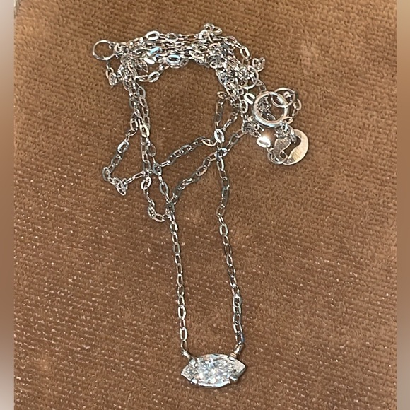 Solid 14K White Gold Natural Diamond Marquise Solitaire East West Necklace - Picture 1 of 16
